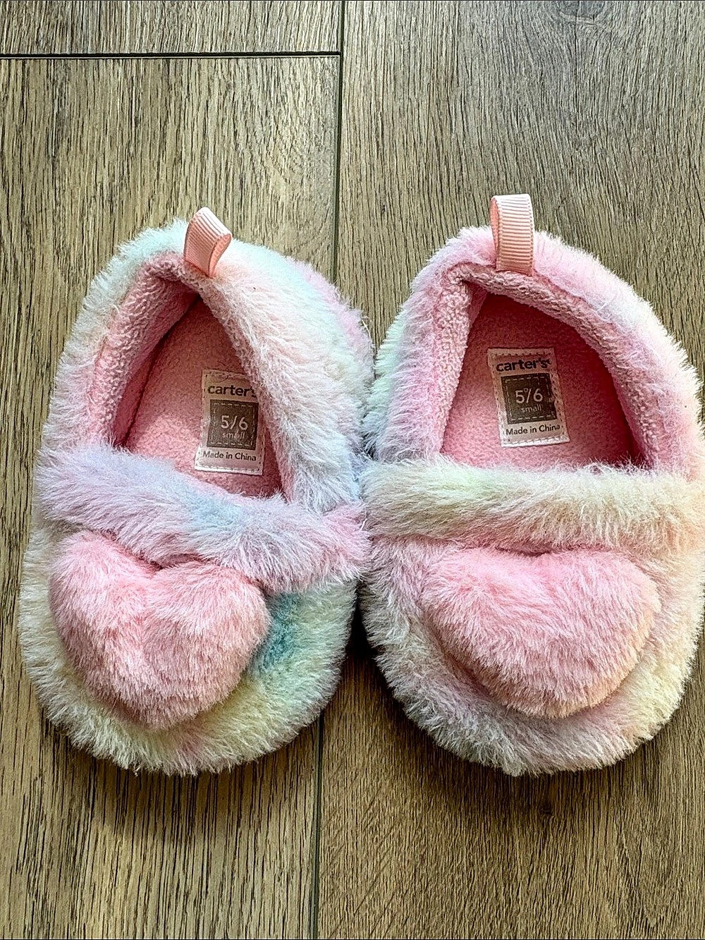 carter's Heart Slippers Pink & Green Baby 5/6
